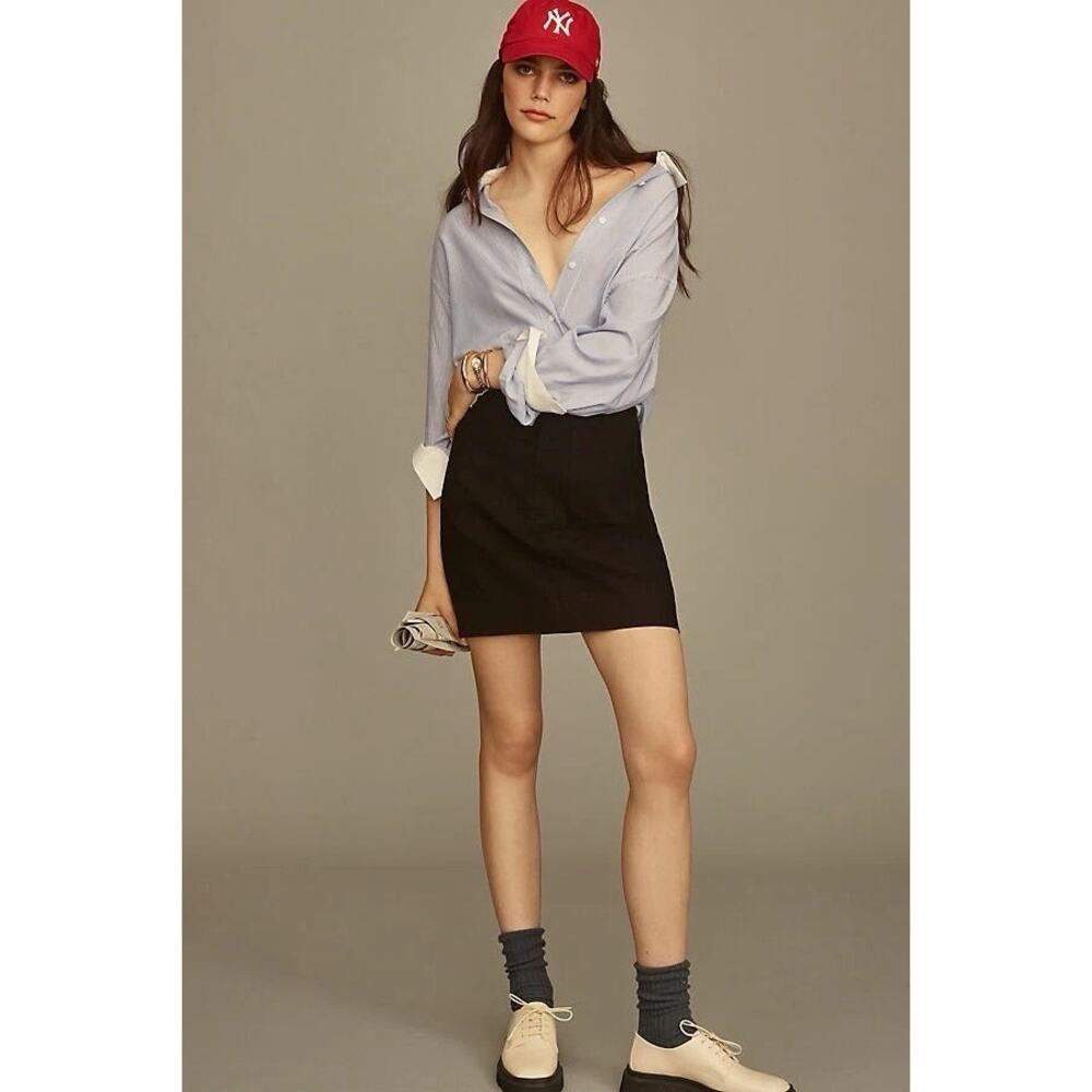 Anthropologie Maeve Black The Colette Mini Skirt Linen Blend Women's XL